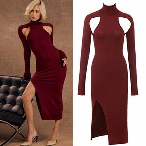 Mistress Rocks Dark Cherry Cutout Midi Dress